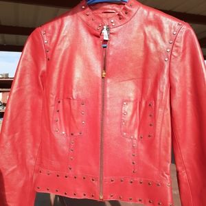 Cache Red Leather Coat Size 2